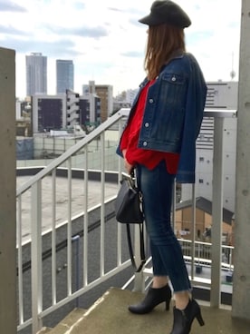 「Ungrid（アングリッド）のインディゴフレイドヘムストスリ（デニムパンツ）」を使った、ちぃーさん（レディース・161cm）の秋コーディネート