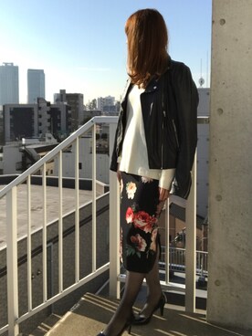 「stradivarius（ストラディバリウス）のアイテム（ライダースジャケット）」を使った、ちぃーさん（レディース・161cm）の秋コーディネート