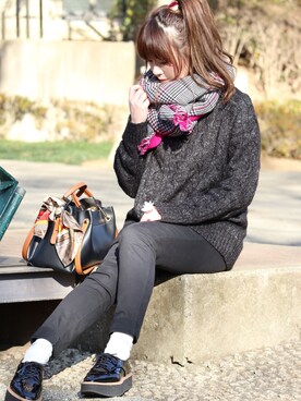 「ハイネックトップス」｜ちぃーさん（レディース・161cm）の冬コーディネート