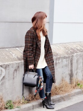 「Ungrid（アングリッド）のインディゴフレイドヘムストスリ（デニムパンツ）」を使った、ちぃーさん（レディース・161cm）の冬コーディネート