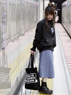 「GRL（グレイル）のアイテム（MA-1）」を使った、ちぃーさん（レディース・161cm）の春コーディネート