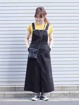 「マスタード」｜「アイテム（ジャンパースカート）」を使った、ちぃーさん（レディース・161cm）の夏コーディネート
