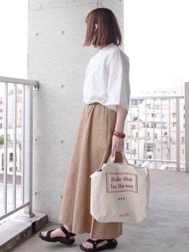 「Chaco closet（チャコ クローゼット）のリラクシングAラインフレアワイドパンツ（その他パンツ）」を使った、ちぃーさん（レディース・161cm）の春コーディネート