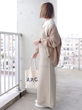 「A.P.C.」｜「アイテム（サロペット/オーバーオール）」を使った、ちぃーさん（レディース・161cm）の春コーディネート