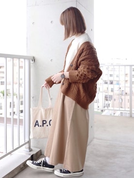「Chaco closet（チャコ クローゼット）のリラクシングAラインフレアワイドパンツ（その他パンツ）」を使った、ちぃーさん（レディース・161cm）の春コーディネート