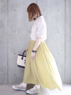 「PairPair（ペアペア）のドット＆花柄アソートカイキンシャツ（シャツ/ブラウス）」を使った、ちぃーさん（レディース・161cm）の夏コーディネート