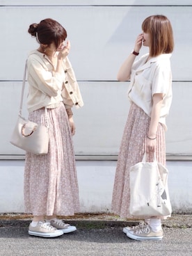 「双子コーデ」｜「アイテム（ブルゾン）」を使った、ちぃーさん（レディース・161cm）の夏コーディネート