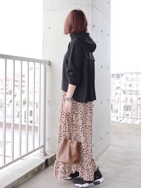 「LIPSTAR（リップスター）のバックシフォンプリーツパーカー（パーカー）」を使った、ちぃーさん（レディース・161cm）の秋コーディネート