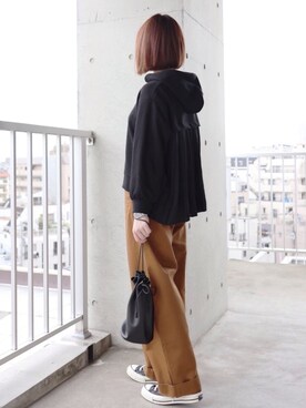 「LIPSTAR（リップスター）のバックシフォンプリーツパーカー（パーカー）」を使った、ちぃーさん（レディース・161cm）の秋コーディネート