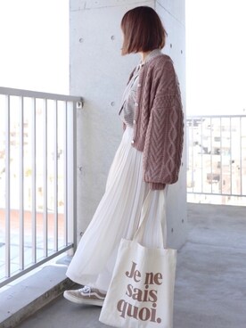 「ケーブルカーディガン」｜「アイテム（その他）」を使った、ちぃーさん（レディース・161cm）の秋コーディネート