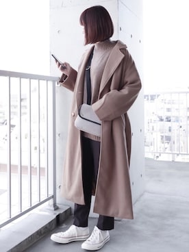 「ゆるニット」｜「アイテム（チェスターコート）」を使った、ちぃーさん（レディース・161cm）の冬コーディネート