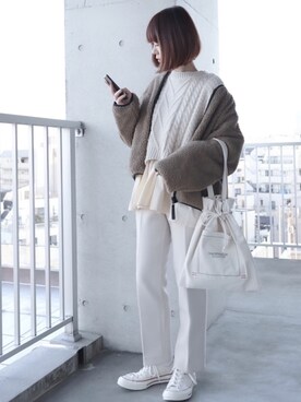 「ケーブルニット」｜「アイテム（福袋/福箱）」を使った、ちぃーさん（レディース・161cm）の冬コーディネート