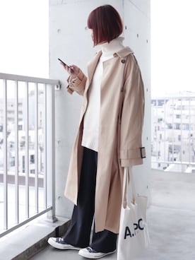 「ワイドスラックス」｜「アイテム（その他アウター）」を使った、ちぃーさん（レディース・161cm）の冬コーディネート