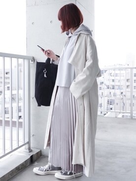 「ct70」｜「アイテム（ステンカラーコート）」を使った、ちぃーさん（レディース・161cm）の冬コーディネート