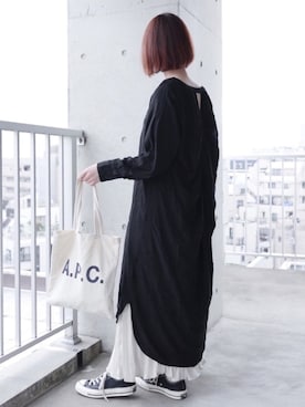 「シャツワンピース」｜「アイテム（福袋/福箱）」を使った、ちぃーさん（レディース・161cm）の春コーディネート