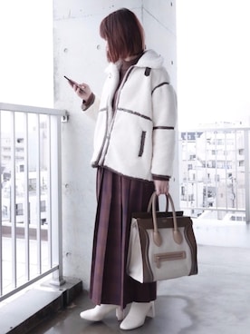 「CELINE」｜「アイテム（ブルゾン）」を使った、ちぃーさん（レディース・161cm）の冬コーディネート