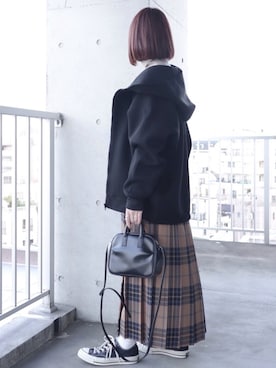 「UNIQLO（ユニクロ）のエクストラファインメリノリブタートルネックセーター（長袖）（ニット/セーター）」を使った、ちぃーさん（レディース・161cm）の秋コーディネート