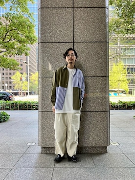 「アイテム（カーゴパンツ、ホワイト系）」を使った、shuuuut510さん（メンズ・179cm）の春コーディネート