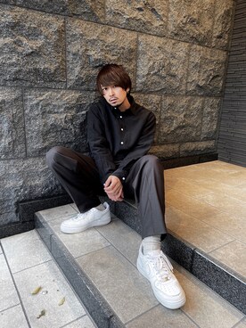 「PUBLIC TOKYO（パブリックトウキョウ）のアイテム（シャツ/ブラウス、ブラック系）」を使った、keitomomuraさん（メンズ・166cm）の春コーディネート