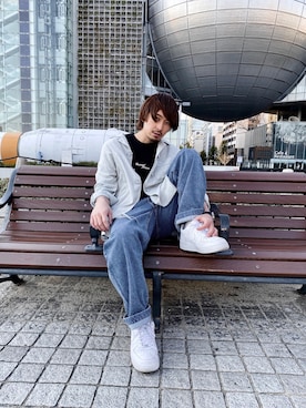 「PUBLIC TOKYO（パブリックトウキョウ）の【2020年新作】BLURRED VISION ロンTEE（Tシャツ/カットソー、ブラック系）」を使った、keitomomuraさん（メンズ・166cm）の春コーディネート