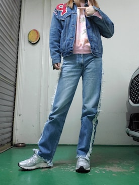 「162cm」｜「アイテム（デニムジャケット）」を使った、真友さん（レディース・162cm）の秋コーディネート