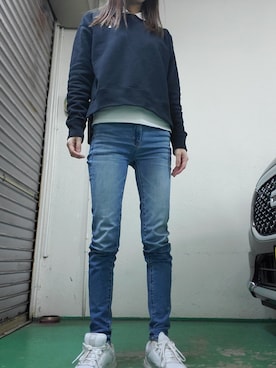「162cm」｜「アイテム（スウェット）」を使った、真友さん（レディース・162cm）の春コーディネート