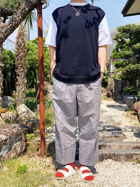 「Graphpaper（グラフペーパー）のアイテム（ベスト）」を使った、sotorichさん（メンズ・176cm）の春コーディネート