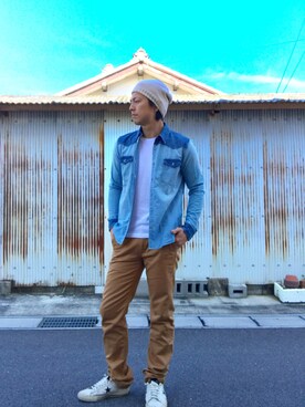 「CONVERSE（コンバース）のCONVERSE コンバース ONE STAR(A) 32340280 OX *WHITE/BLACK （スニーカー）」を使った、YUSUKE_PITTさん（メンズ・173cm）の秋コーディネート