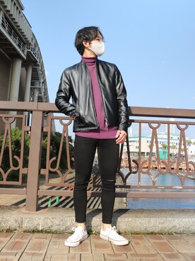 「URBAN RESEARCH（アーバンリサーチ）のアイテム（ライダースジャケット）」を使った、Akitoさん（メンズ・169cm）の秋コーディネート