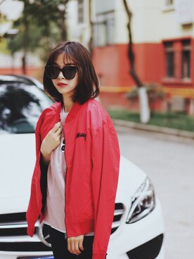 「STUSSY（ステューシー）のアイテム（ブルゾン）」を使った、Missnobodyさん（レディース・161cm）の春コーディネート