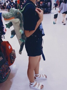 「アイテム（おもちゃ、グリーン系）」を使った、ひなちぇるさん（レディース・156cm）の夏コーディネート