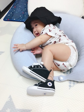 「アイテム（ロンパース、ホワイト系）」を使った、傅睿睿さん（キッズ・60cm）の夏コーディネート
