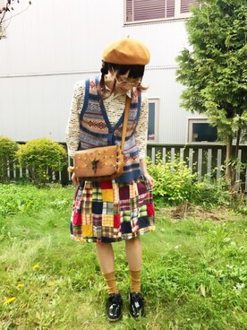 「おさげ」｜「アイテム（ハンチング/ベレー帽）」を使った、ワンダーねこビールさん（レディース・162cm）の秋コーディネート