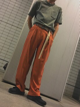 「GLOBAL WORK（グローバルワーク）の【吸水速乾・汗ジミ軽減】ＭＶＳクルーネックＴ/739320（Tシャツ/カットソー、グリーン系）」を使った、SUGEEさん（メンズ・168cm）の夏コーディネート