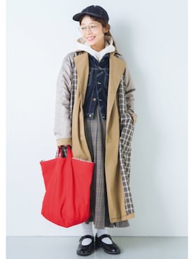 「リバーシブル」｜「アイテム（トレンチコート）」を使った、higumarukaさん（レディース・153cm）の冬コーディネート