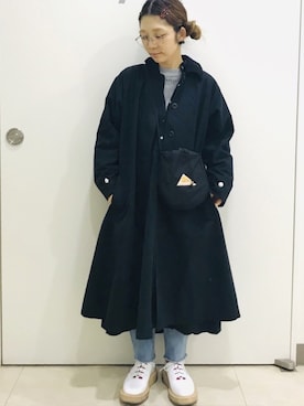 「ジョージコックス」｜「アイテム（ステンカラーコート）」を使った、higumarukaさん（レディース・153cm）の冬コーディネート