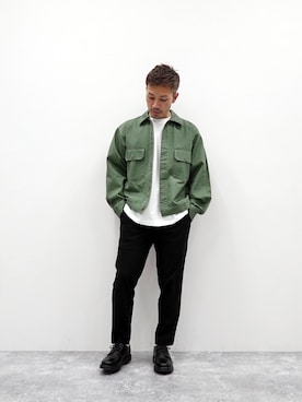 「アイテム（デニムジャケット、グリーン系）」を使った、ユーゾーさん（メンズ・168cm）の春コーディネート