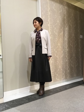 「フェイクレザー」｜「アイテム（ノーカラージャケット）」を使った、ryoさん（レディース・151cm）の秋コーディネート