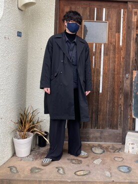 「モード系」｜「アイテム（ステンカラーコート）」を使った、sasashun さん（メンズ・176cm）の冬コーディネート