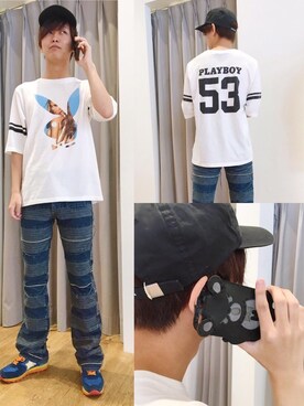 「半袖シャツ」｜「アイテム（PC・スマホグッズ/家電）」を使った、しゅう。さん（メンズ・168cm）の夏コーディネート