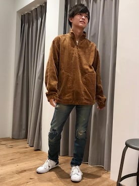 「HYSTERIC GLAMOUR（ヒステリックグラマー）のHYSTERIC SOUND刺繍 スタンドプルオーバー（ブルゾン、ベージュ系）」を使った、しゅう。さん（メンズ・165cm）の秋コーディネート