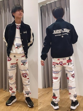 「HYSTERIC GLAMOUR（ヒステリックグラマー）のHYS BOX総柄スウェット（スウェット、ホワイト系）」を使った、しゅう。さん（メンズ・165cm）の秋コーディネート