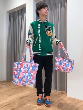 「HYSTERIC GLAMOUR（ヒステリックグラマー）のSHA-LA-LA トートM（トートバッグ、その他）」を使った、しゅう。さん（メンズ・165cm）の秋コーディネート