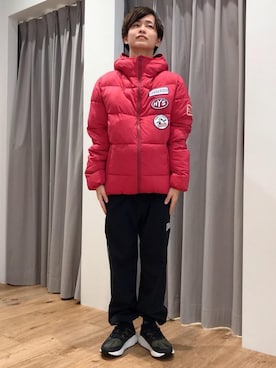 「HYSTERIC GLAMOUR（ヒステリックグラマー）のプリマロフトナイロンタフタワッペン付 フーデッドジャケット（ダウンジャケット/コート、ピンク系）」を使った、しゅう。さん（メンズ・165cm）の秋コーディネート