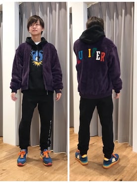 「HYSTERIC GLAMOUR（ヒステリックグラマー）のHYS DEAD BEAR パーカー（パーカー、ブラック系）」を使った、しゅう。さん（メンズ・165cm）の秋コーディネート