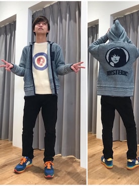 「HYSTERIC GLAMOUR（ヒステリックグラマー）のSTAY IN MODS プルオーバー（ニット/セーター、ホワイト系）」を使った、しゅう。さん（メンズ・165cm）の冬コーディネート