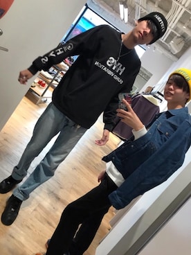 「HYSTERIC GLAMOUR（ヒステリックグラマー）のHYSTERIC刺繍 ニットキャップ（ハット、ブラック系）」を使った、しゅう。さん（メンズ・165cm）の冬コーディネート