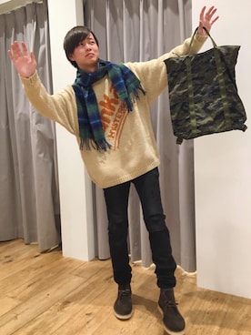 「HYSTERIC GLAMOUR（ヒステリックグラマー）のNPS×HYSTERIC/DESERT CHUKKAブーツ（ブーツ、ブラウン系）」を使った、しゅう。さん（メンズ・165cm）の冬コーディネート