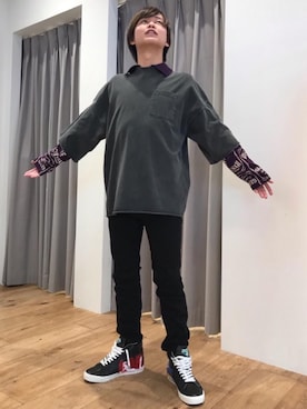 「HYSTERIC GLAMOUR（ヒステリックグラマー）のSツイルスリムPT（その他パンツ、ブラック系）」を使った、しゅう。さん（メンズ・165cm）の春コーディネート