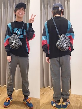 「HYSTERIC GLAMOUR（ヒステリックグラマー）のHYSTERIC刺繍 キャップ（キャップ、ブルー系）」を使った、しゅう。さん（メンズ・165cm）の春コーディネート